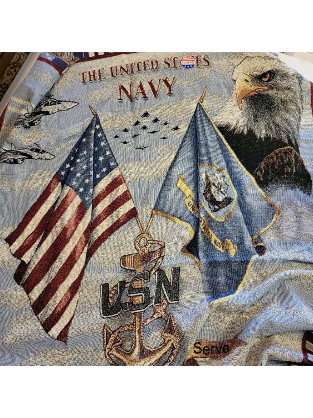 US Navy Woven Blanket Throw NEW 73"x53" Made In USA Cotton America Military